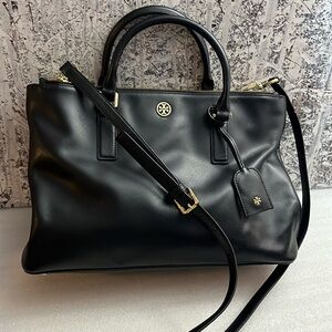 Tory Burch Black Leather Satchel with Gold Hardware